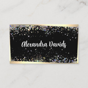 Holographic Glitter Makeup Artist Black Gold Frame Business Card