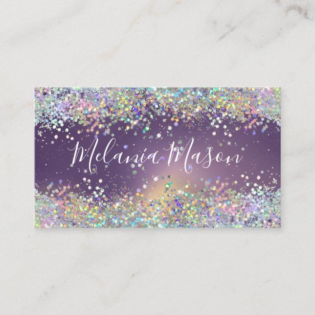 Holographic Glitter Makeup Artist Purple Elegant Business Card (Front)
