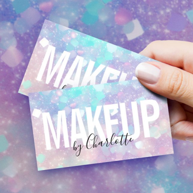 Holographic Glitter Makeup Artist QR Code Business Card (Creator Uploaded)