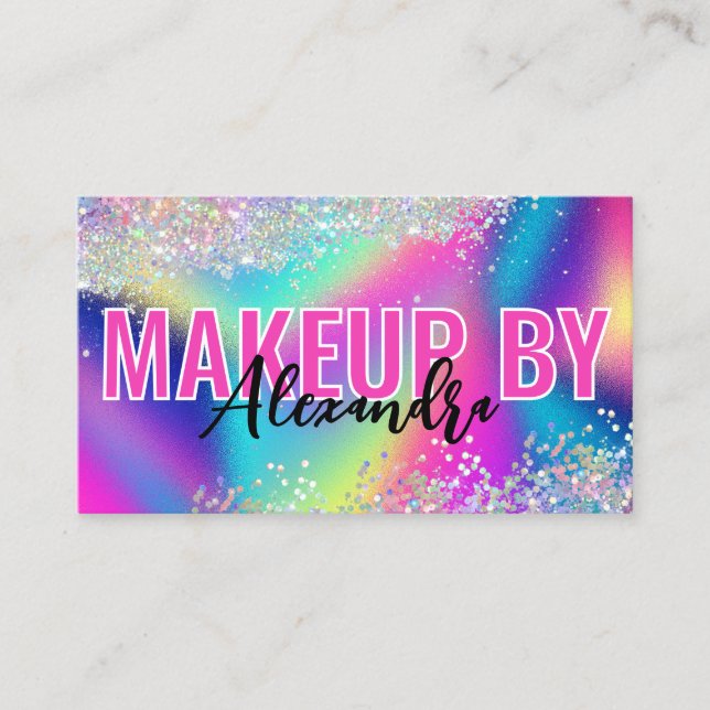 Holographic Glitter Makeup Artist Vibrant Business Card (Front)