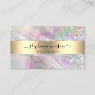 Holographic Glitter Marbled Watercolor Pink Calling Card
