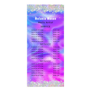 Holographic Glitter Nail Salon Price Menu Purple 