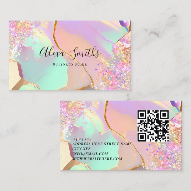 Holographic Glitter Opalescent Makeup Artist Business Card (Front/Back)