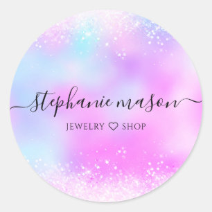 Holographic Glitter Pastel Girly Classic Round Sticker