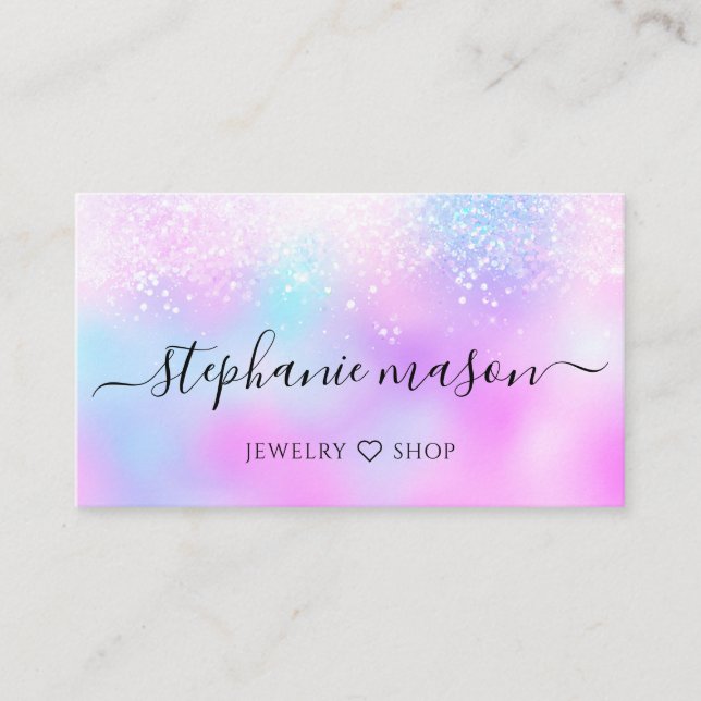 Holographic Glitter Pastel Girly Iridescent Purple Business Card (Front)
