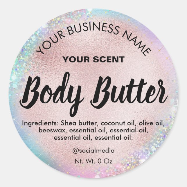 Holographic Glitter Pastel Rose Gold Body Butter Classic Round Sticker