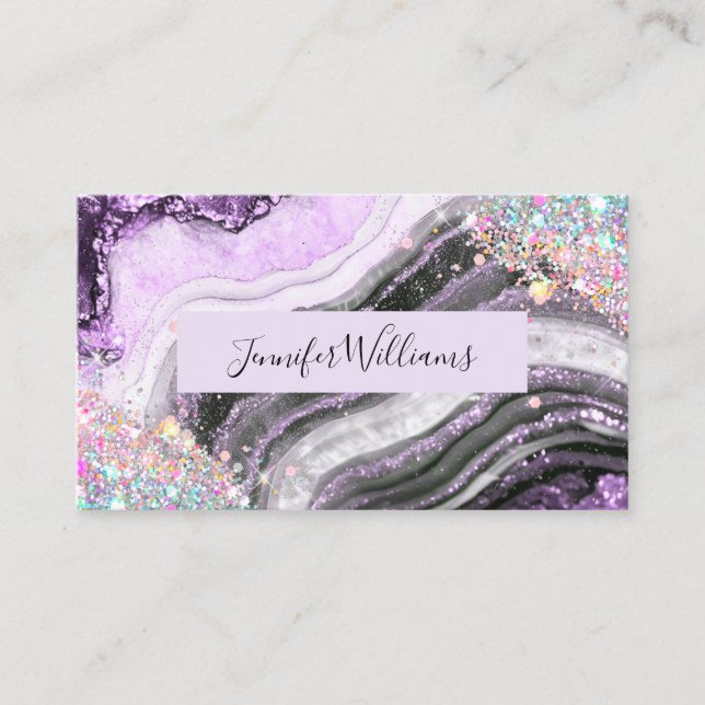 Holographic Glitter Pink Foil Purple Amethyst Business Card (Front)