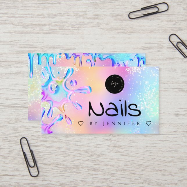 Holographic Glitter Polish Nails QR Code Logo Business Card (Front/Back In Situ)