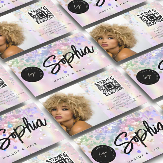 Holographic Glitter QR Code Logo Shiny Pink Beauty Business Card | Zazzle
