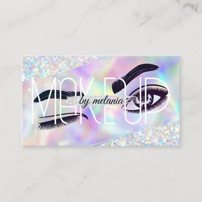 Holographic Glitter Qr Code Makeup Artist Lushes  Business Card (Front)
