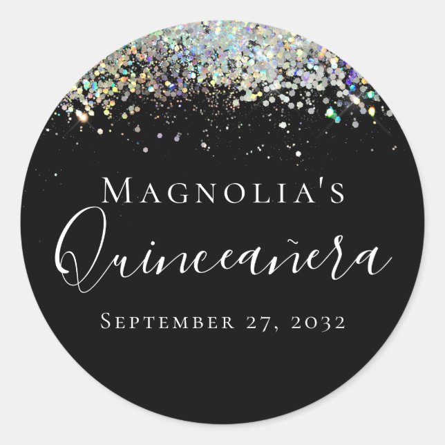 Holographic Glitter Quinceañera Classic Round Sticker (Front)