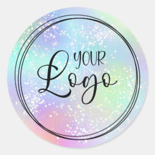 Holographic Glitter Rainbow Glam Logo Classic Round Sticker