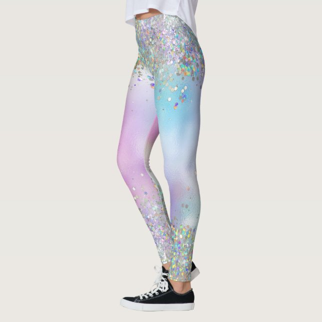Holographic Glitter Rainbow Pastels Leggings (Left)