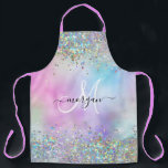 Holographic Glitter Rainbow Pastels Monogram Apron<br><div class="desc">Holographic Glitter Rainbow Pastels Monogram</div>