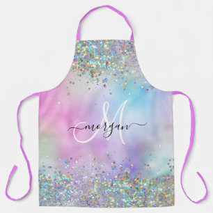 Holographic Glitter Rainbow Pastels Monogram Apron
