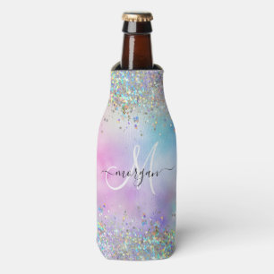 Holographic Glitter Rainbow Pastels Monogram Bottle Cooler