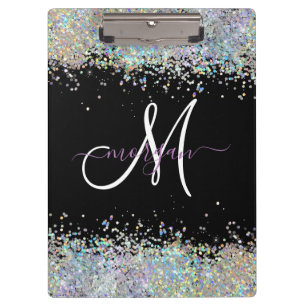 Holographic Glitter Rainbow Pastels Monogram Clipboard
