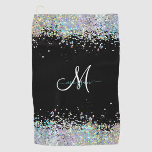 Holographic Glitter Rainbow Pastels Monogram Golf Towel
