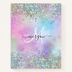 Holographic Glitter Rainbow Pastels Monogram Notebook