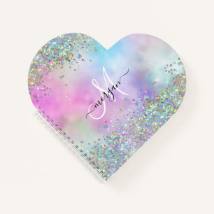 Holographic Glitter Rainbow Pastels Monogram Notebook
