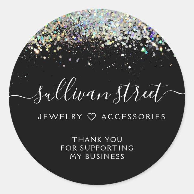 Holographic Glitter Small Business Thank You Classic Round Sticker (Front)