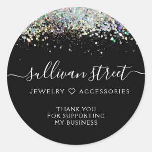 Holographic Glitter Small Business Thank You Classic Round Sticker