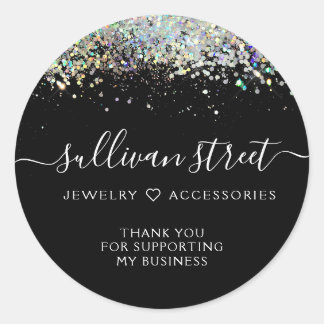 Holographic Glitter Small Business Thank You Classic Round Sticker
