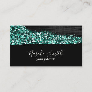 Holographic Glitter Teal & Black Modern Business Card