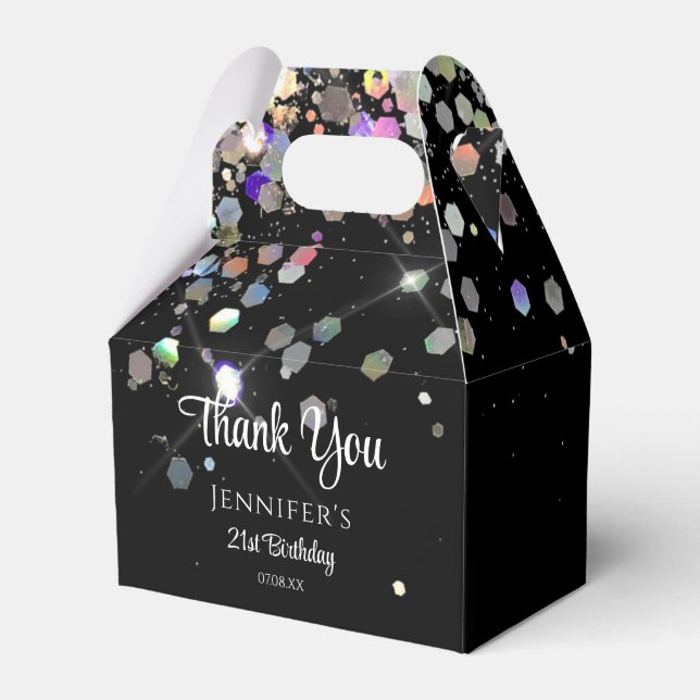 Holographic Glitter Thank You Black Elegant Favour Box (Front Side)