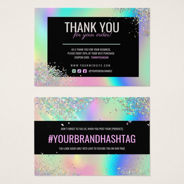 Holographic Glitter Thank You Brand Discount Card (Front & Back)