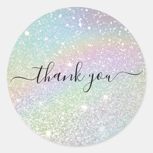 Holographic Glitter Thank You Poshmark Boutique Classic Round Sticker (Front)