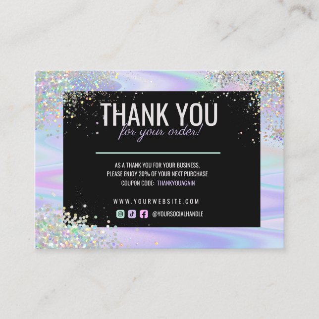 Holographic Glitter Thank You Product Discount Loyalty Card (Front)