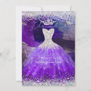 Holographic Glitter Ultra Violet Quinceanera Gown Invitation