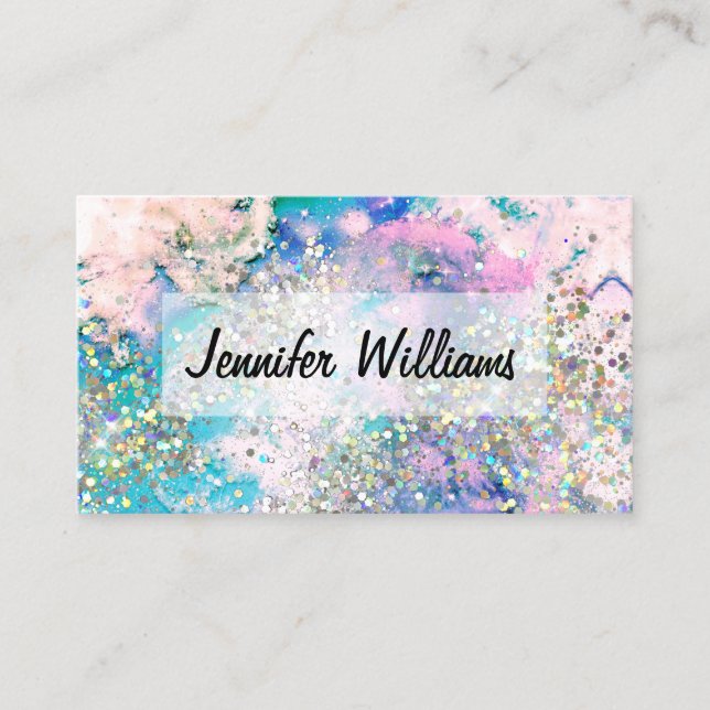 Holographic Glitter Watercolor Elegant Pastel Business Card (Front)
