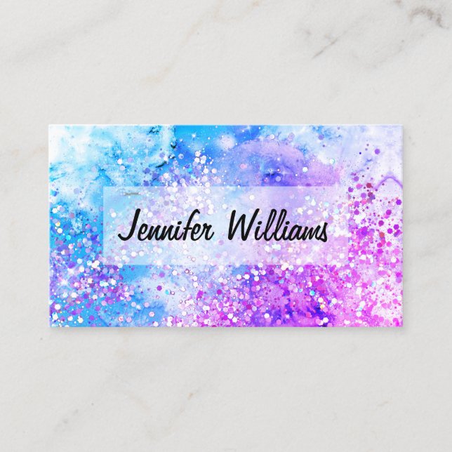Holographic Glitter Watercolor Elegant Purple Business Card (Front)