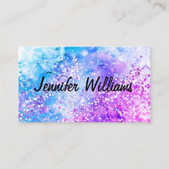 Holographic Glitter Watercolor Ink Elegant Beauty  Business Card (Front)