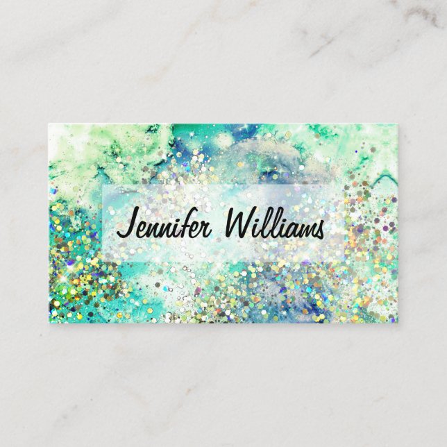 Holographic Glitter Watercolor Ink Elegant Salon Business Card (Front)