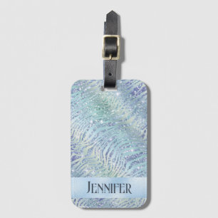 Holographic glitter zebra print luggage tag