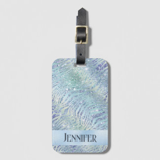 Holographic glitter zebra print luggage tag