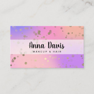 Holographic gold confetti dots makeup & hair business card
