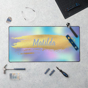 Holographic - gold design, cute desk mat