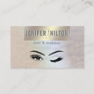 Holographic gold foil hair stylist makeup eyes business card