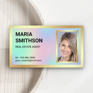 Holographic Gold Foil Real Estate Realtor Photo Business Card