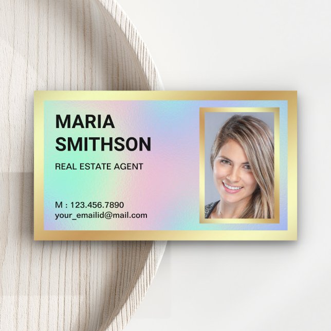 Holographic Gold Foil Real Estate Realtor Photo Business Card (Creator Uploaded)