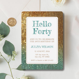 Holographic gold Glitter 40th birthday party Invitation