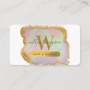 Holographic Gold Glitter Modern Hair & Makeup Business Card