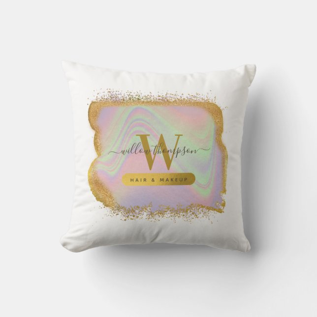 Holographic Gold Glitter Modern Hair & Makeup Cushion (Front)