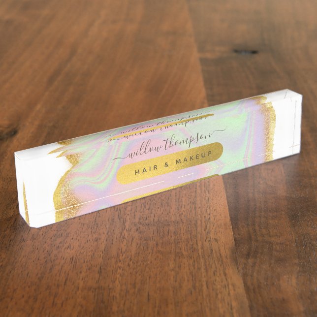 Holographic Gold Glitter Modern Office Shop Nameplate (Side)