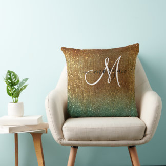 Holographic gold Glitter Monogram  Cushion
