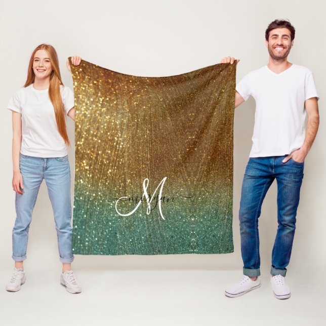 Holographic gold Glitter Monogram Fleece Blanket (In Situ)